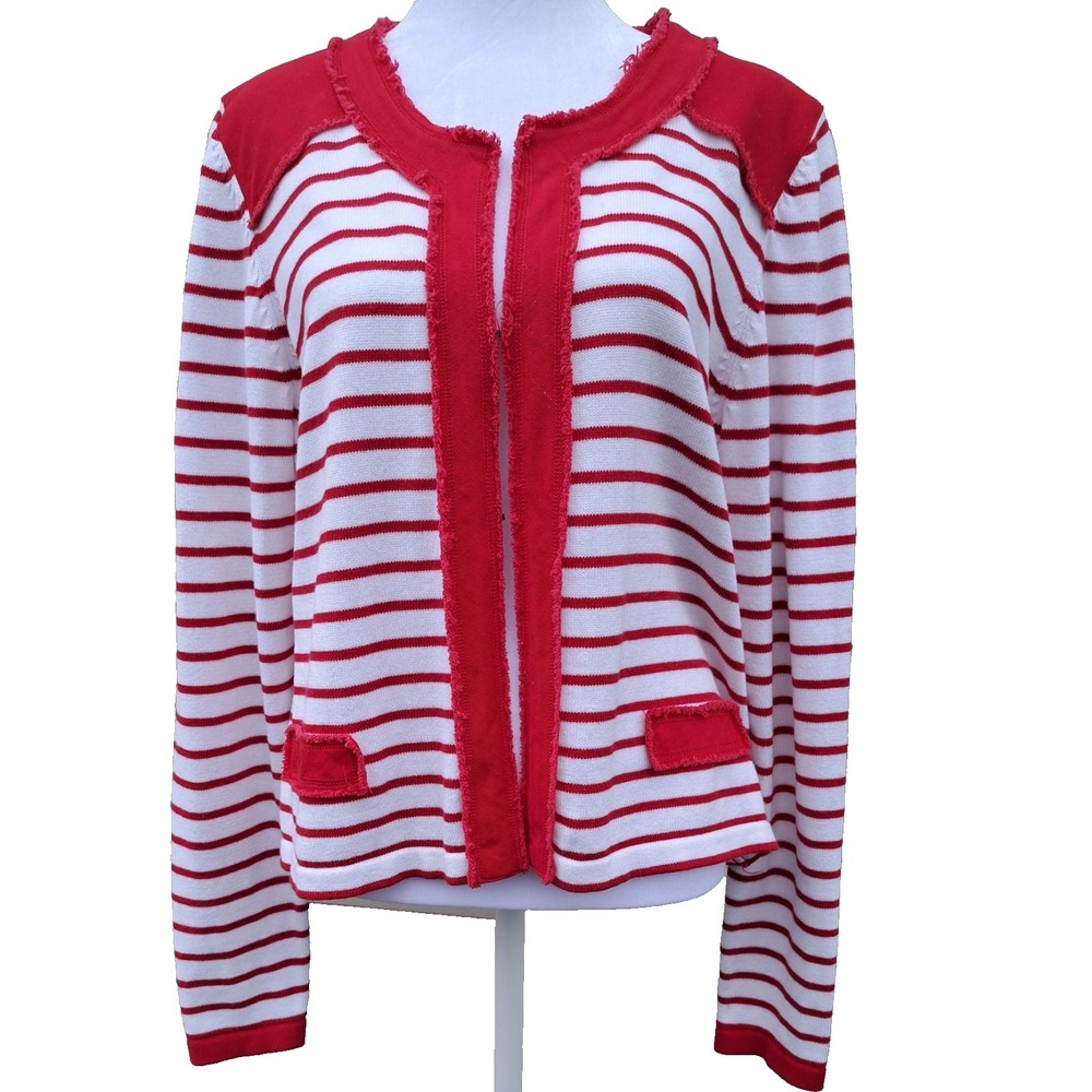 FDJ French Dressing Jeans Women Long Sleeve Cotton Striped Cardigan Jacket L
